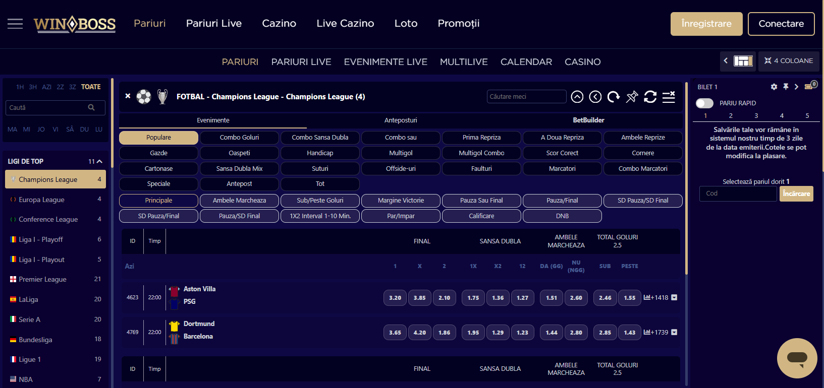 Pagina principală WinBoss